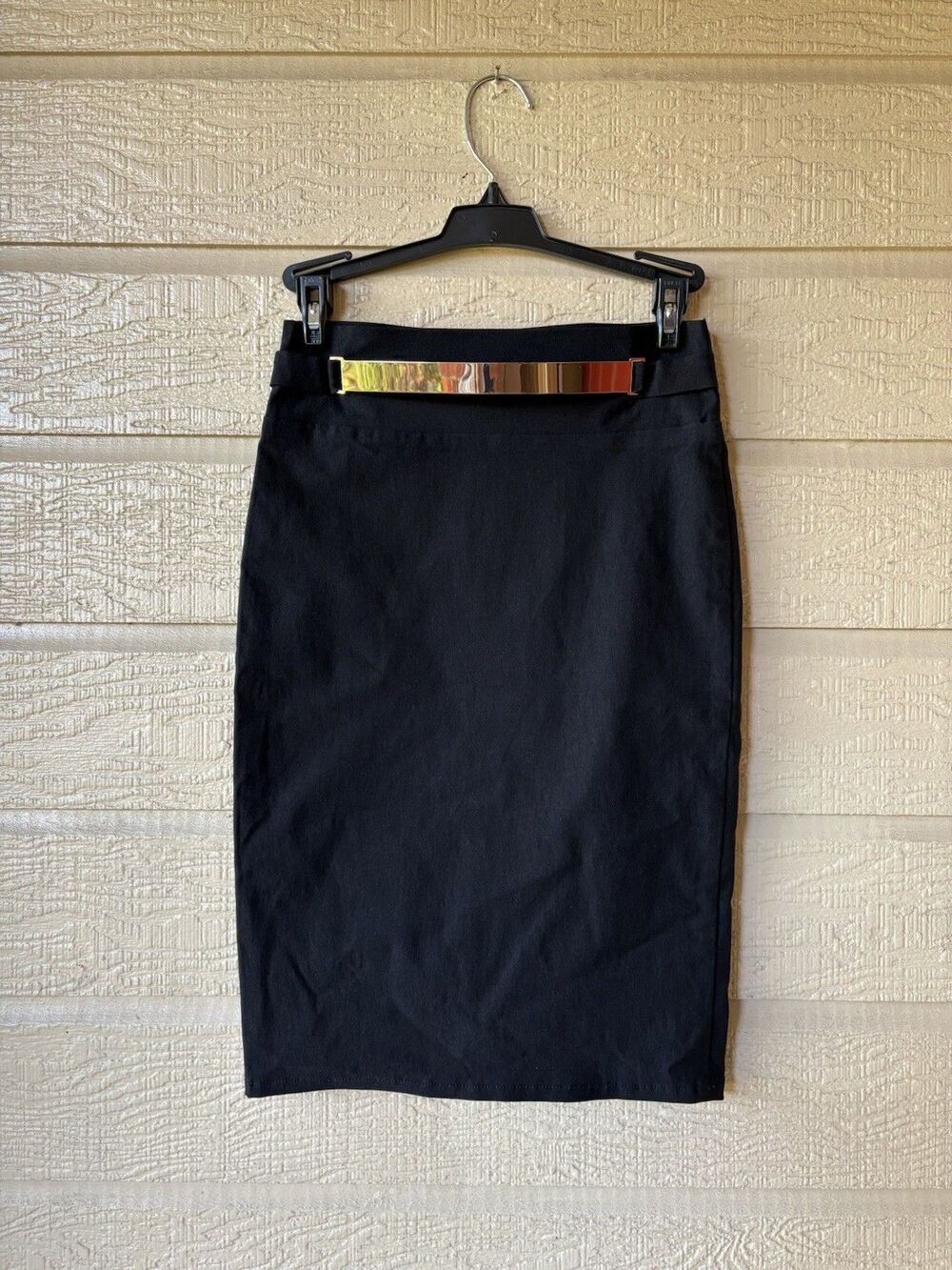 Top 10 USA womens Black Knit Gold Metal Accent Short Pencil Skirt size Small